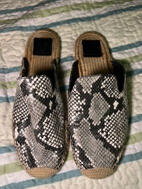 Tory Burch Max Snake-print Black & Natural Espadrille Slide Sandals